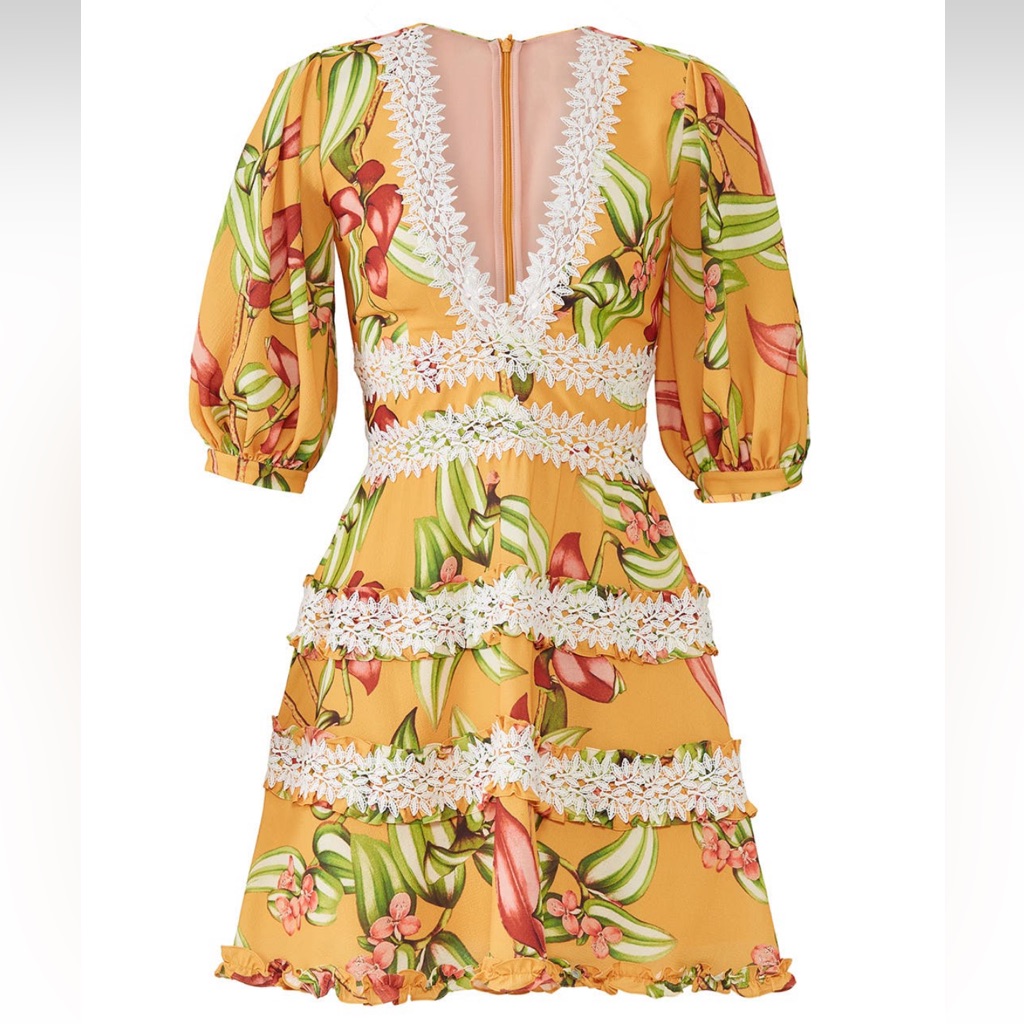 Patbo Yellow Floral Ruffle Mini Dress